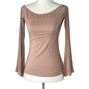 Lulus Light Brown Long Sleeve Top Bell Sleeve Size Small Tan